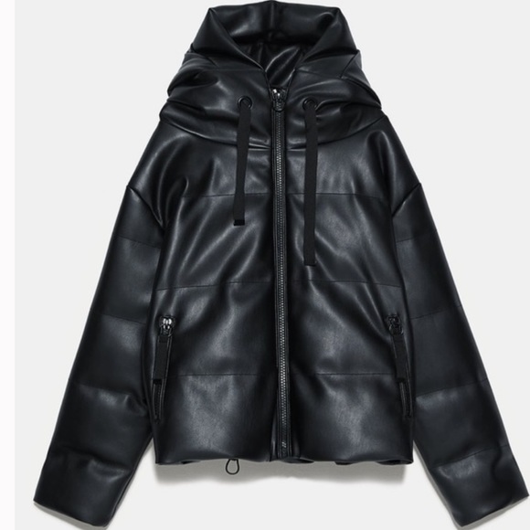 ZARA Faux Leather Puffed Jacket - Picture 2 of 9